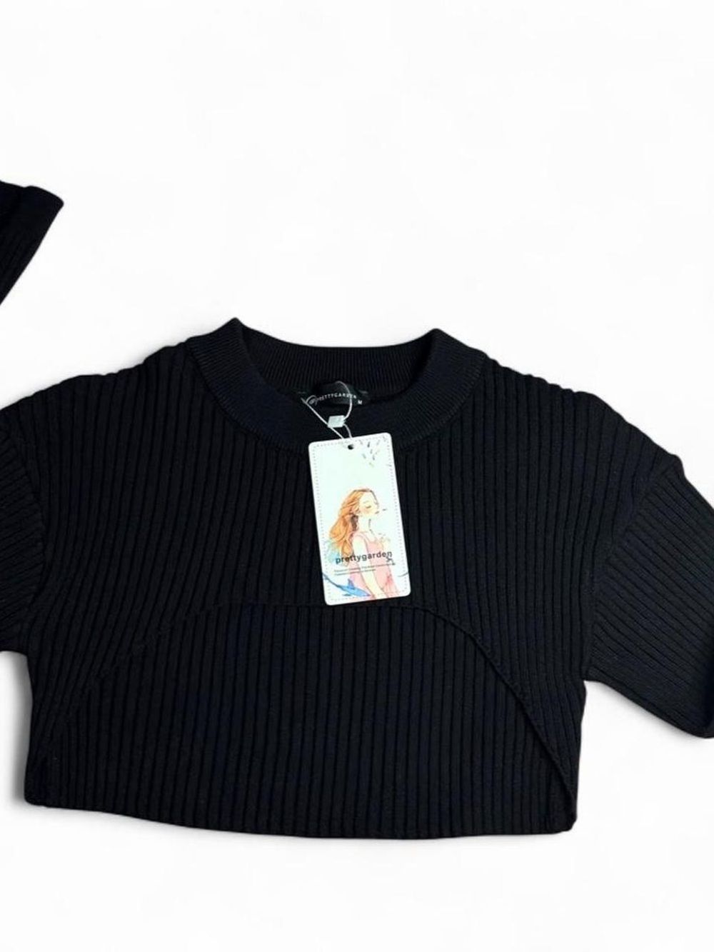 Prettygarden Cropped Black Ribbed Turtleneck Sweater NWT M